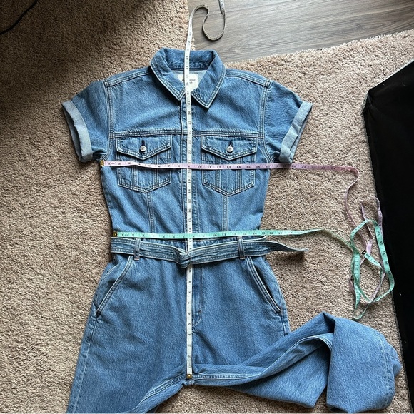Abercrombie & Fitch 90s Relaxed Cinched Waist Blue Denim Jumpsuit Small (Tall) - Picture 8 of 14